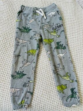 Old Navy Gray Dinosaur Kids Pants - Green & White Dino Print